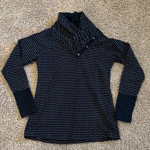 Columbia Women’s Med Cowl Neck 100%cotton Striped Navy Long Sleeve warm Top